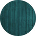 Round Machine Washable Abstract Turquoise Contemporary Area Rugs, wshcon171turq