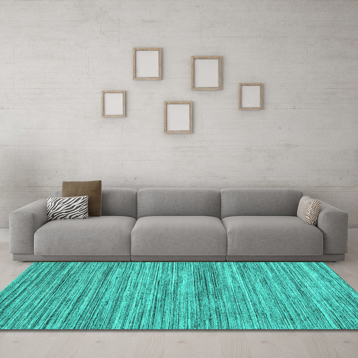 Machine Washable Abstract Turquoise Contemporary Area Rugs in a Living Room,, wshcon1721turq