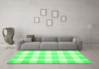 Machine Washable Checkered Green Modern Rug, wshcon1723grn