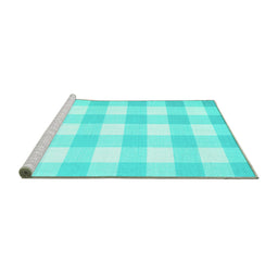 Sideview of Machine Washable Checkered Turquoise Modern Area Rugs, wshcon1723turq