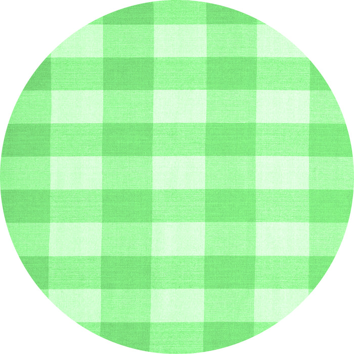Round Machine Washable Checkered Emerald Green Modern Area Rugs, wshcon1723emgrn