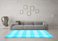 Machine Washable Checkered Light Blue Modern Rug, wshcon1723lblu