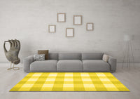 Machine Washable Checkered Yellow Modern Rug, wshcon1723yw