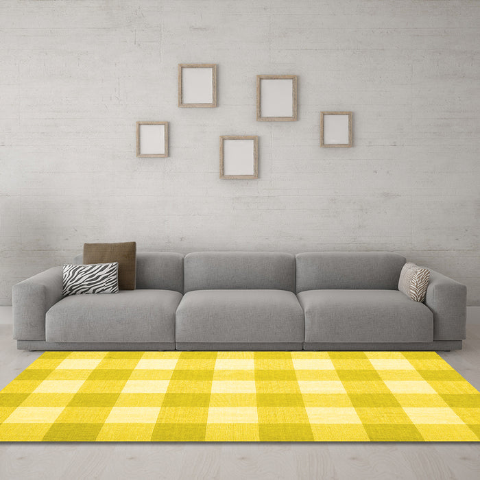 Machine Washable Checkered Yellow Modern Rug in a Living Room, wshcon1723yw