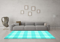 Machine Washable Checkered Turquoise Modern Rug, wshcon1723turq