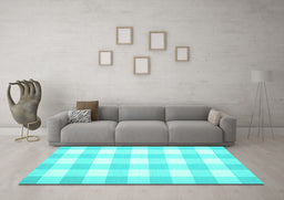 Machine Washable Checkered Turquoise Modern Area Rugs in a Living Room,, wshcon1723turq