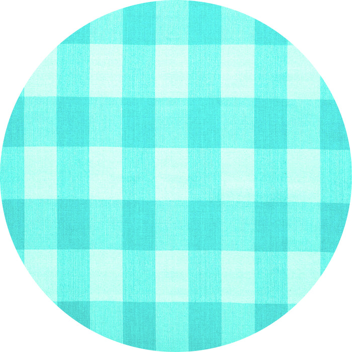 Round Machine Washable Checkered Turquoise Modern Area Rugs, wshcon1723turq