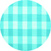 Round Machine Washable Checkered Turquoise Modern Area Rugs, wshcon1723turq