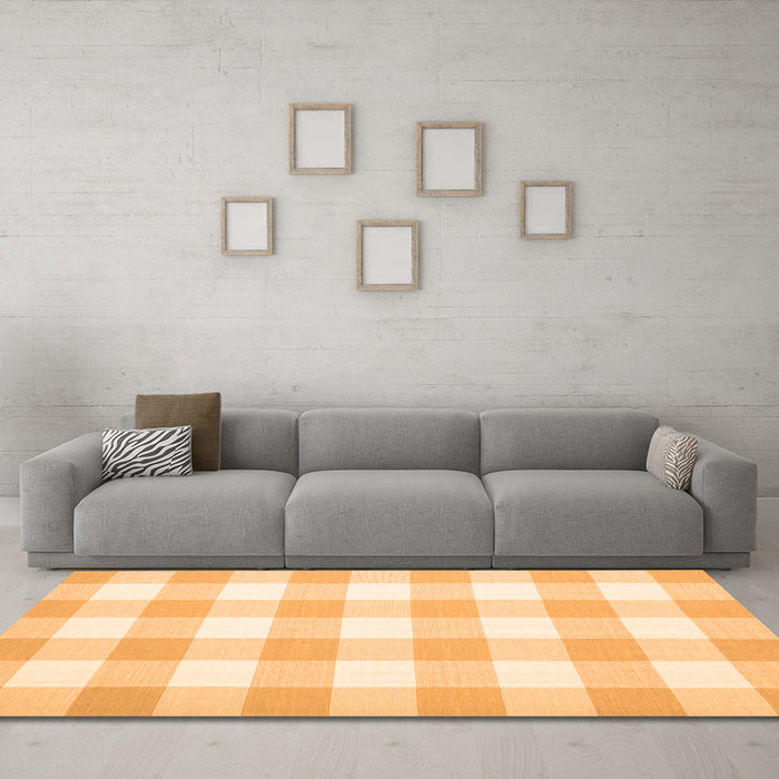 Machine Washable Checkered Orange Modern Area Rugs in a Living Room, wshcon1723org