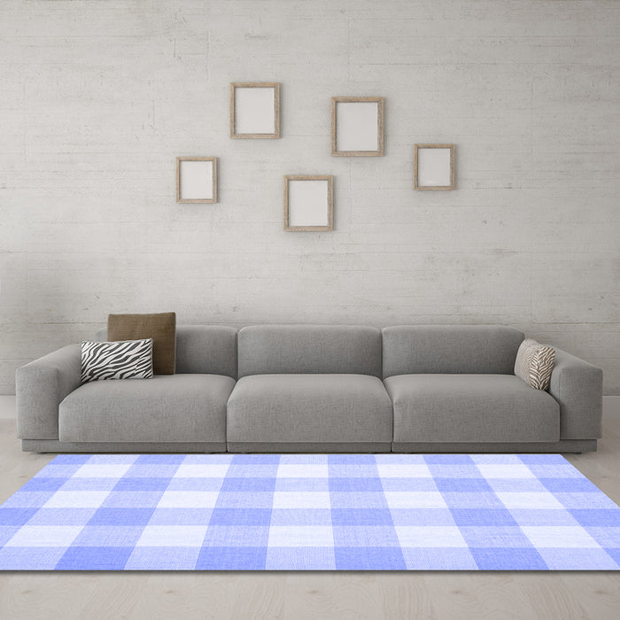 Machine Washable Checkered Blue Modern Rug in a Living Room, wshcon1723blu