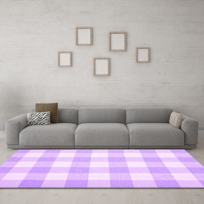 Machine Washable Checkered Purple Modern Area Rugs in a Living Room, wshcon1723pur