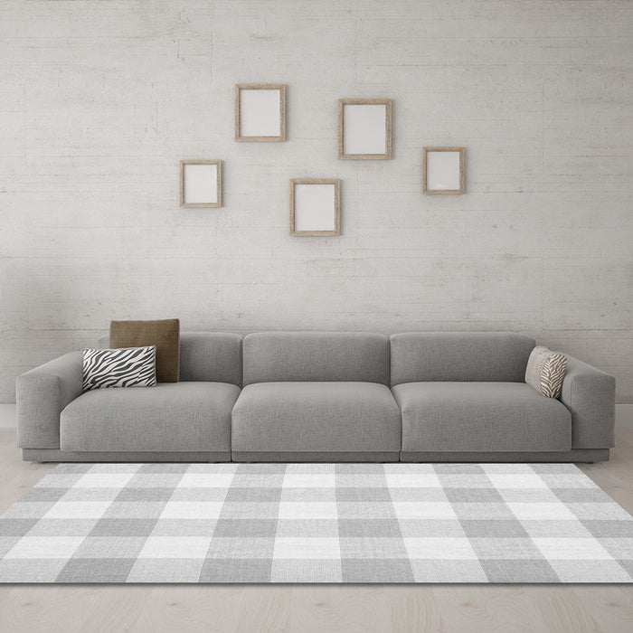 Machine Washable Checkered Gray Modern Rug in a Living Room,, wshcon1723gry