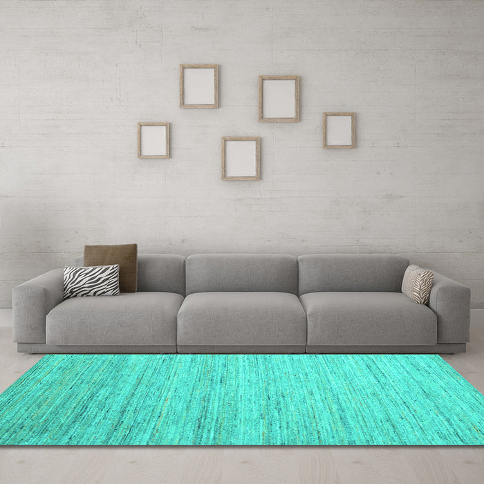 Machine Washable Abstract Turquoise Contemporary Area Rugs in a Living Room,, wshcon1724turq
