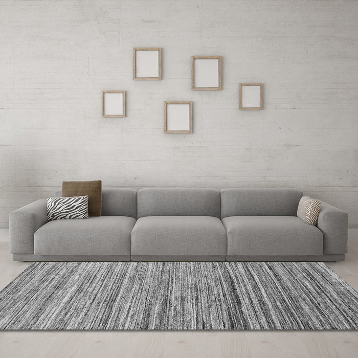Machine Washable Abstract Gray Contemporary Rug in a Living Room,, wshcon1726gry