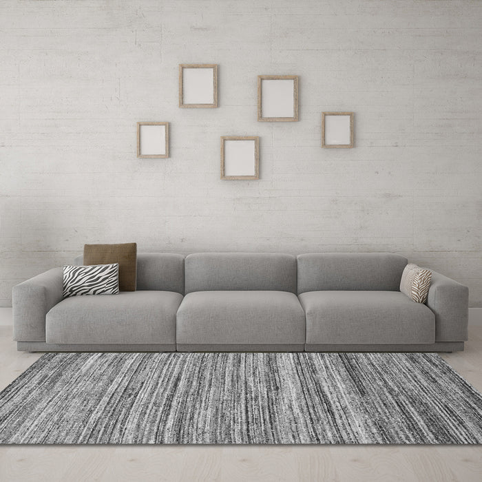 Machine Washable Abstract Gray Contemporary Rug in a Living Room,, wshcon1727gry