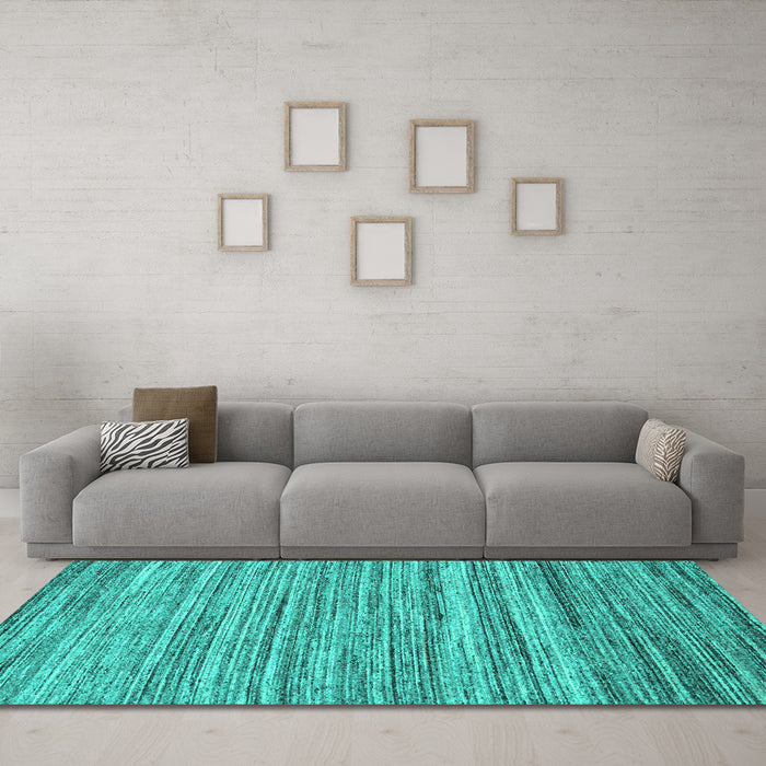 Machine Washable Abstract Turquoise Contemporary Area Rugs in a Living Room,, wshcon1727turq