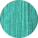 Round Machine Washable Abstract Turquoise Contemporary Area Rugs, wshcon1727turq