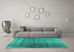 Machine Washable Abstract Turquoise Contemporary Area Rugs in a Living Room,, wshcon1729turq