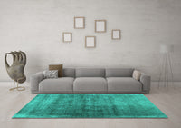 Machine Washable Abstract Turquoise Contemporary Rug, wshcon1729turq