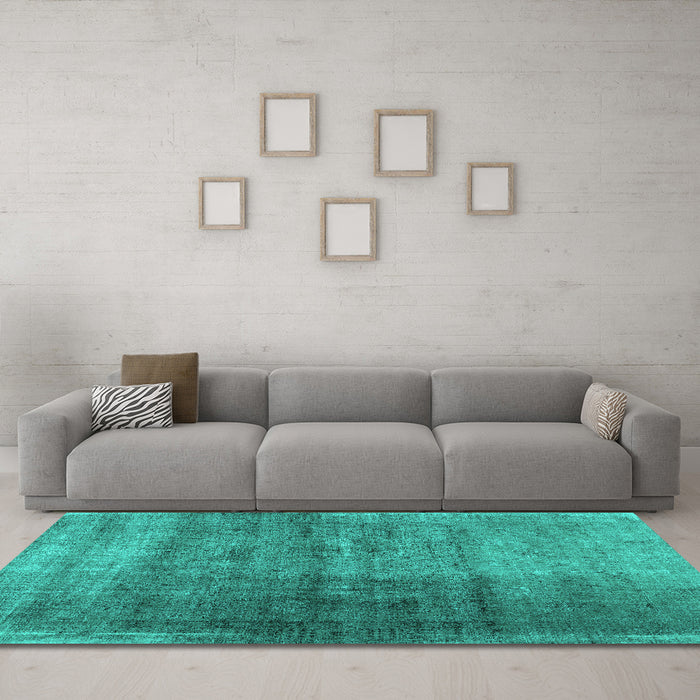 Machine Washable Abstract Turquoise Contemporary Area Rugs in a Living Room,, wshcon1729turq