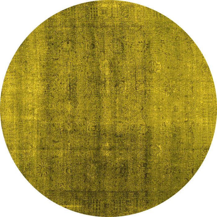 Round Abstract Yellow Contemporary Rug, con1729yw