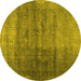 Round Abstract Yellow Contemporary Rug, con1729yw