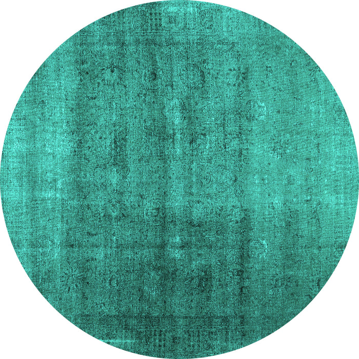 Round Machine Washable Abstract Turquoise Contemporary Area Rugs, wshcon1729turq