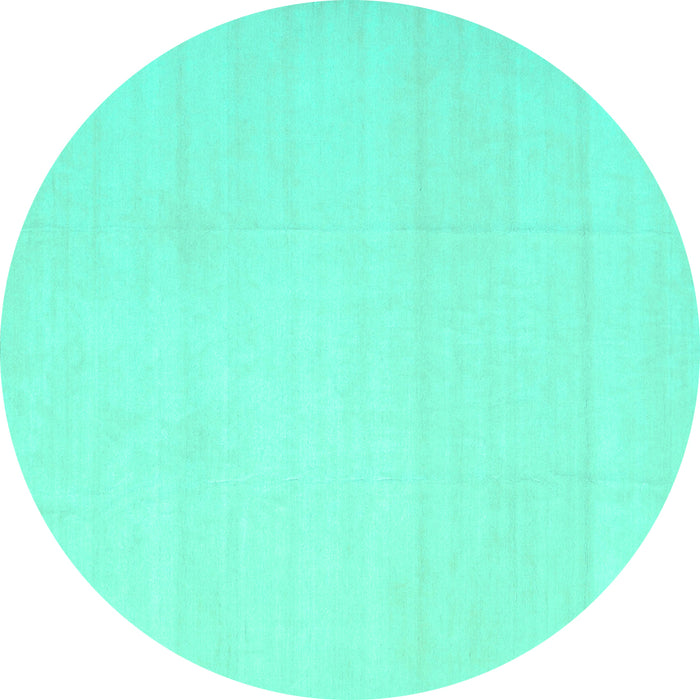 Round Machine Washable Solid Turquoise Modern Area Rugs, wshcon172turq