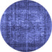 Round Abstract Blue Contemporary Rug, con1730blu