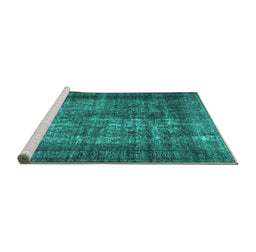 Sideview of Machine Washable Abstract Turquoise Contemporary Area Rugs, wshcon1730turq