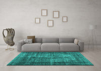 Machine Washable Abstract Turquoise Contemporary Rug, wshcon1730turq