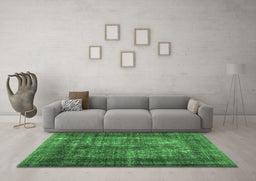 Machine Washable Abstract Emerald Green Contemporary Area Rugs in a Living Room,, wshcon1730emgrn