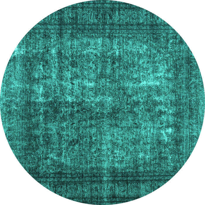 Round Machine Washable Abstract Turquoise Contemporary Area Rugs, wshcon1730turq
