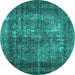 Round Machine Washable Abstract Turquoise Contemporary Area Rugs, wshcon1730turq