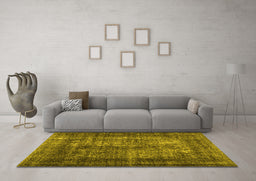 Machine Washable Abstract Yellow Contemporary Rug in a Living Room, wshcon1730yw
