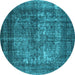 Round Abstract Light Blue Contemporary Rug, con1730lblu