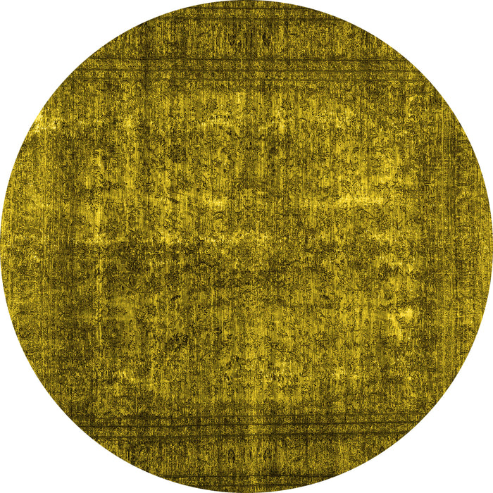 Round Machine Washable Abstract Yellow Contemporary Rug, wshcon1730yw