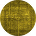 Round Machine Washable Abstract Yellow Contemporary Rug, wshcon1730yw