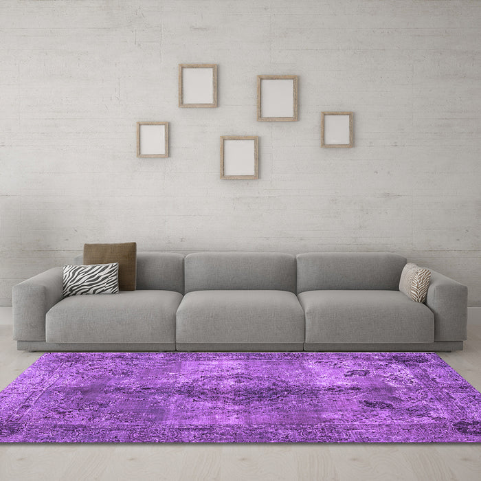 Machine Washable Abstract Purple Contemporary Area Rugs in a Living Room, wshcon1731pur