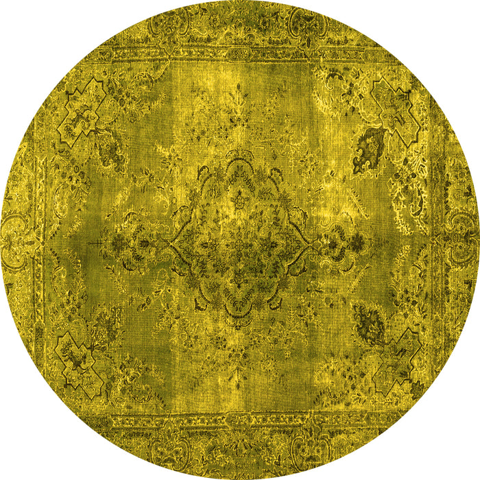 Round Abstract Yellow Contemporary Rug, con1731yw