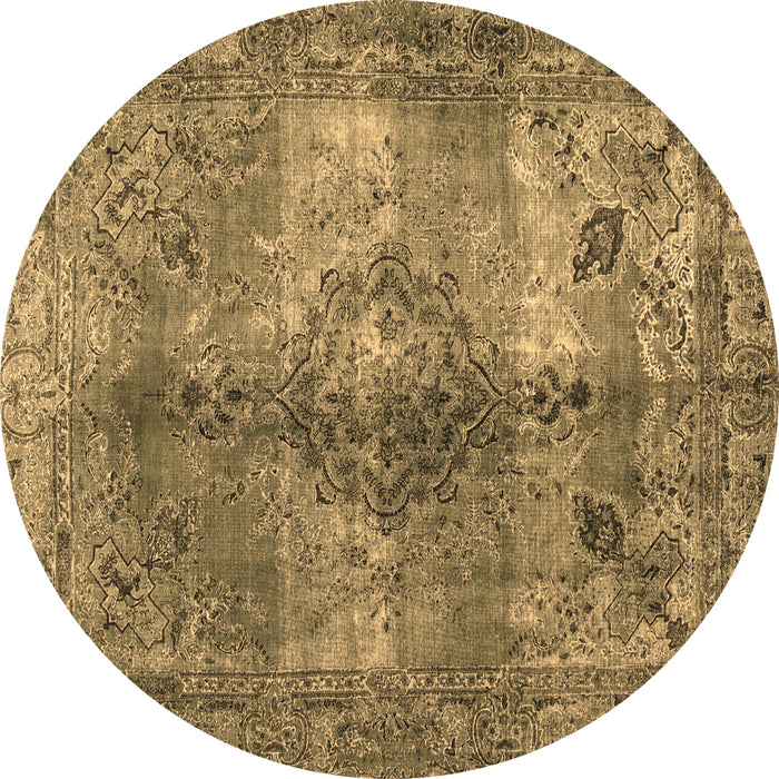 Round Abstract Brown Contemporary Rug, con1731brn
