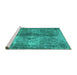 Sideview of Machine Washable Abstract Turquoise Contemporary Area Rugs, wshcon1731turq