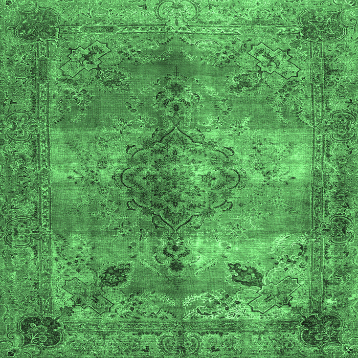 Square Machine Washable Abstract Emerald Green Contemporary Area Rugs, wshcon1731emgrn