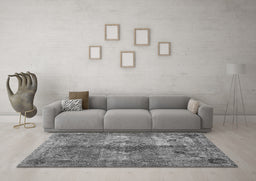 Machine Washable Abstract Gray Contemporary Rug in a Living Room,, wshcon1731gry