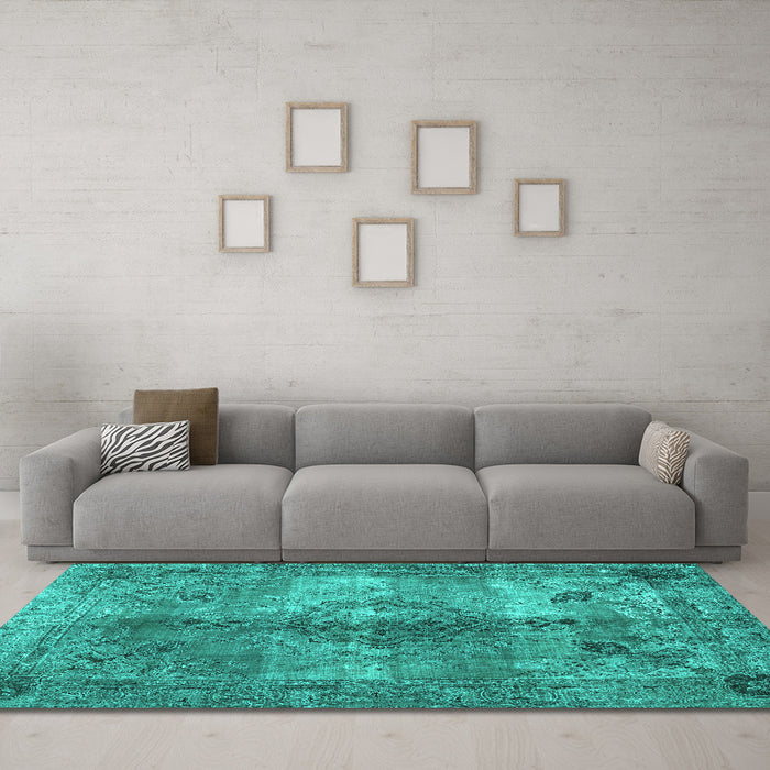 Machine Washable Abstract Turquoise Contemporary Area Rugs in a Living Room,, wshcon1731turq