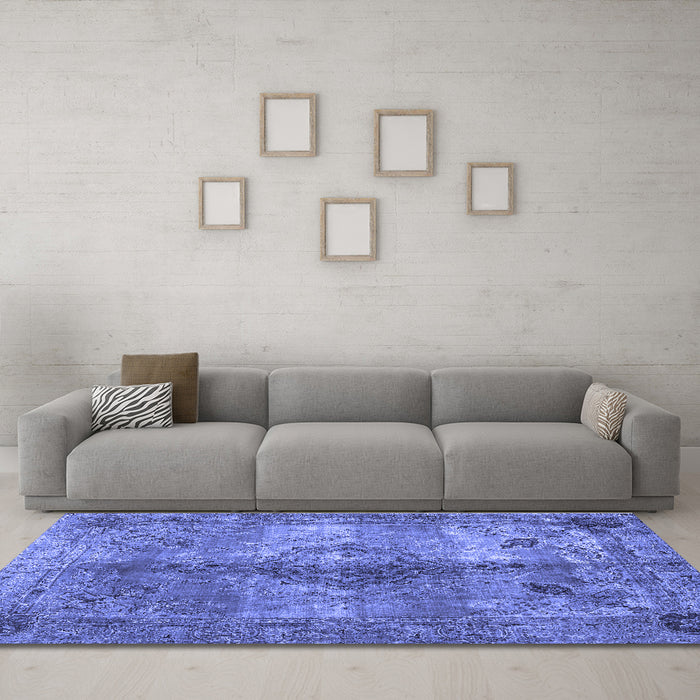 Machine Washable Abstract Blue Contemporary Rug in a Living Room, wshcon1731blu