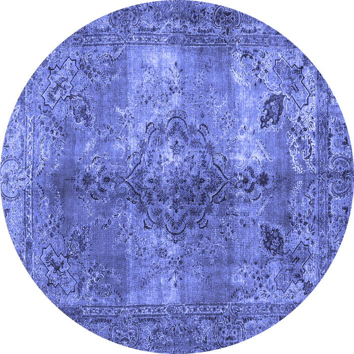 Round Abstract Blue Contemporary Rug, con1731blu
