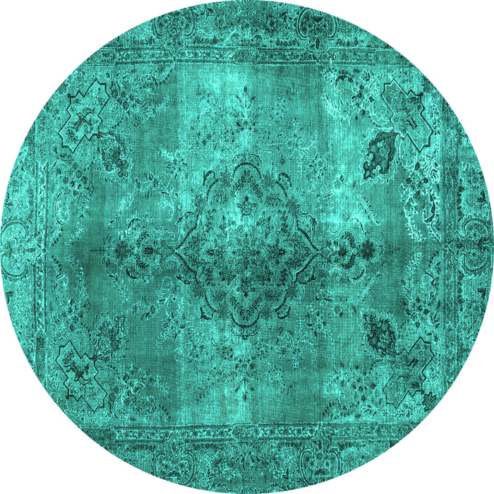 Round Abstract Turquoise Contemporary Rug, con1731turq