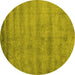 Round Machine Washable Abstract Yellow Contemporary Rug, wshcon1732yw