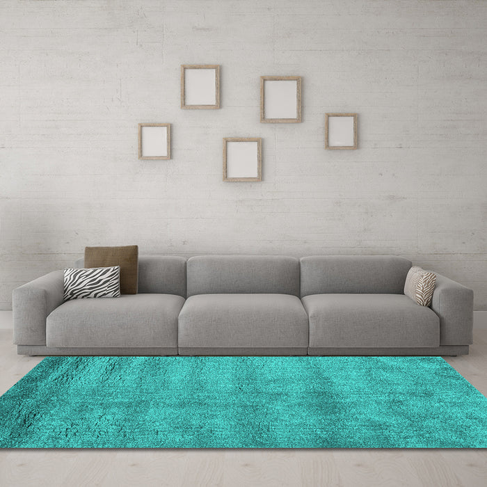 Machine Washable Abstract Turquoise Contemporary Area Rugs in a Living Room,, wshcon1732turq